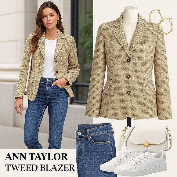 Ann Taylor Wool Blend Tweed Blazer | Size 14 | Classic Tailored Career Jacket - Picture 3 of 11